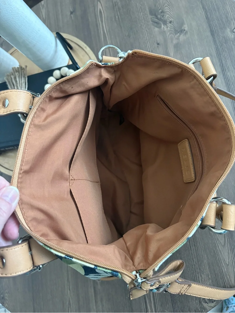 Floral Canvas Satchel with Tan Trim by Relic by Fossil